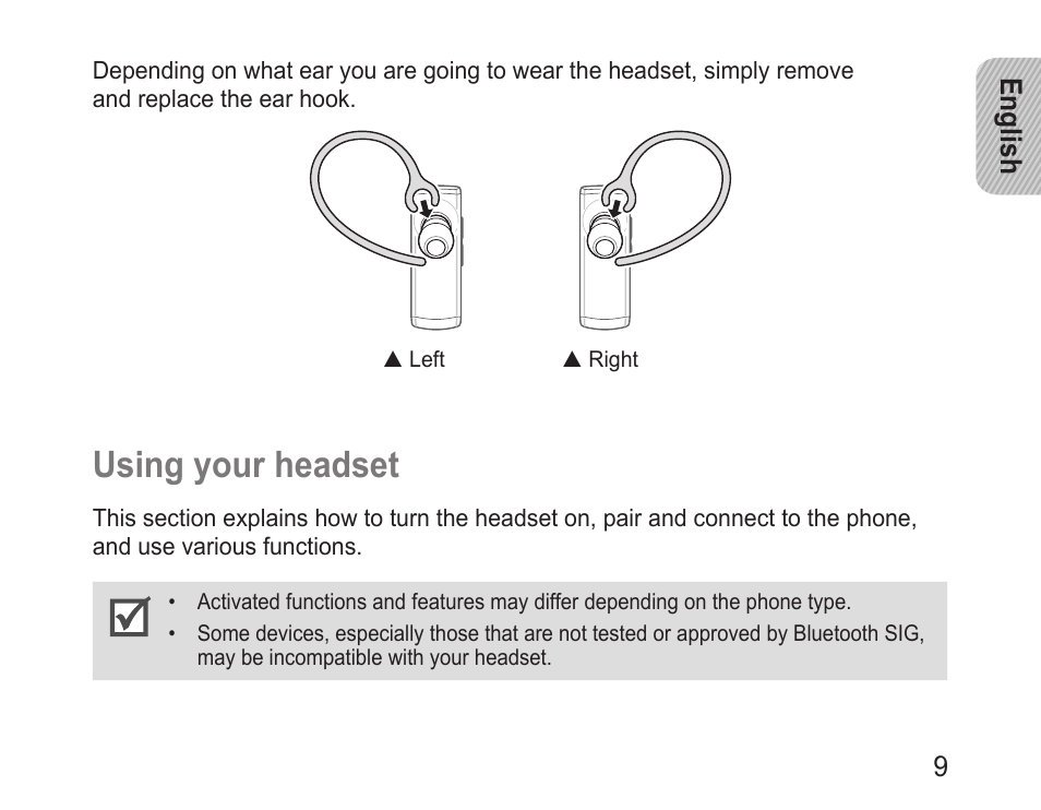 Using your headset | Samsung BHM3200 User Manual | Page 11 / 80