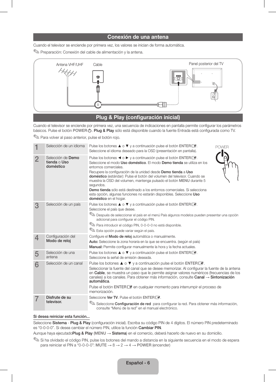 Conexión de una antena, Plug & play (configuración inicial) | Samsung UE40D5800VW User Manual | Page 42 / 73