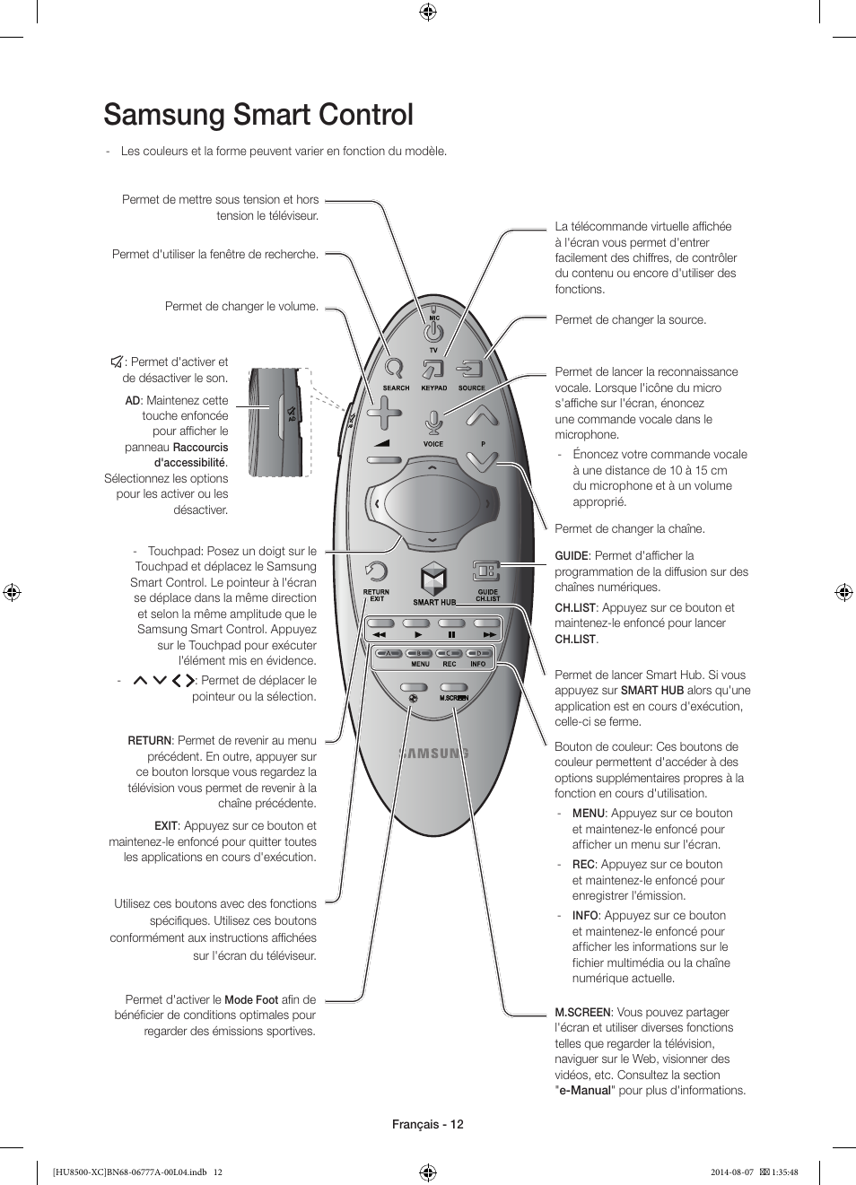 Samsung smart control | Samsung UE65HU8500L User Manual | Page 36 / 98