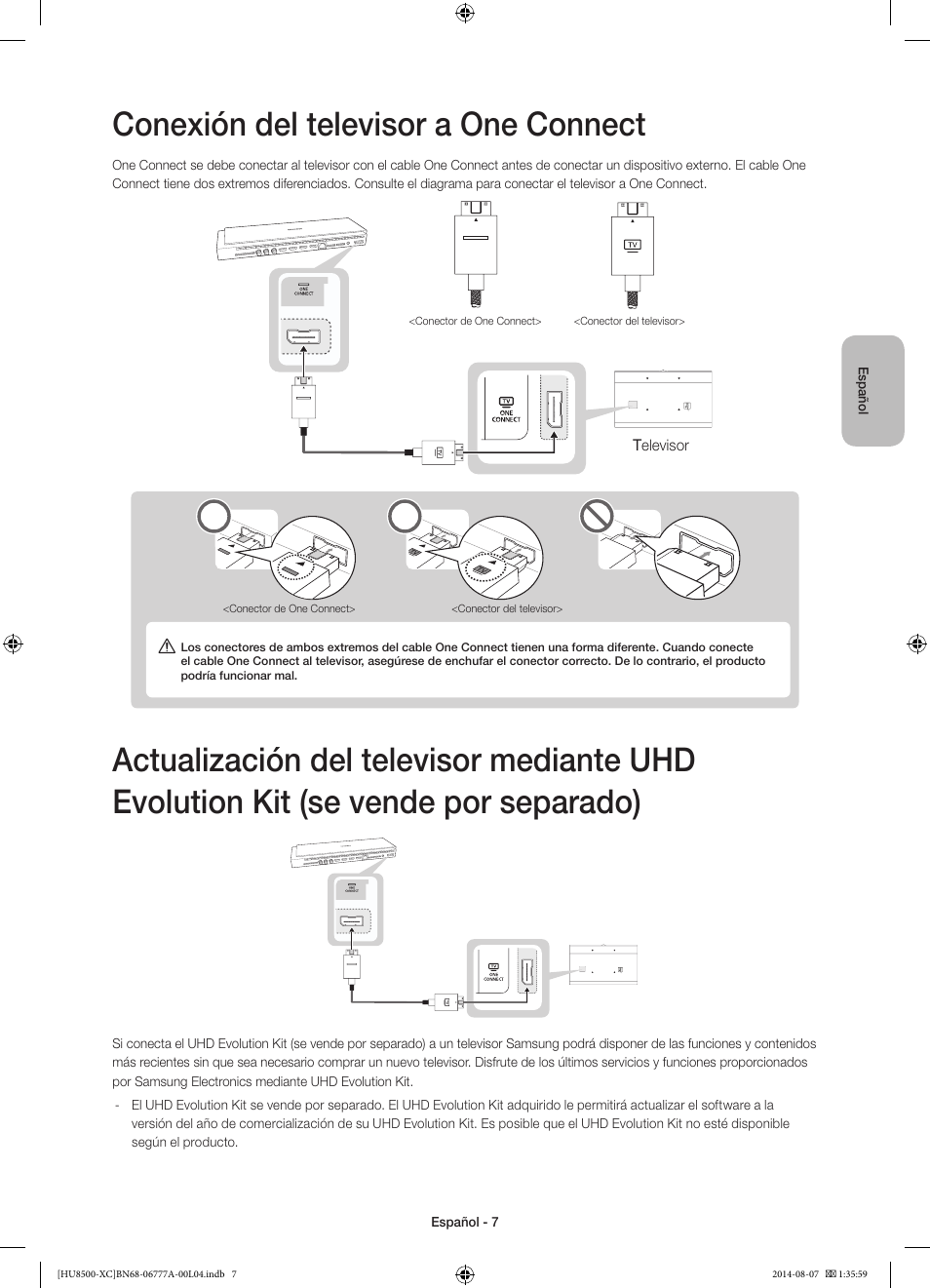 Conexión del televisor a one connect | Samsung UE65HU8500L User Manual | Page 55 / 98