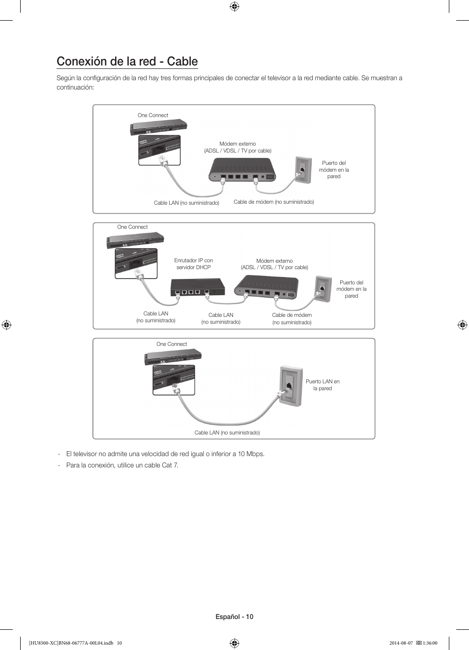 Conexión de la red - cable | Samsung UE65HU8500L User Manual | Page 58 / 98