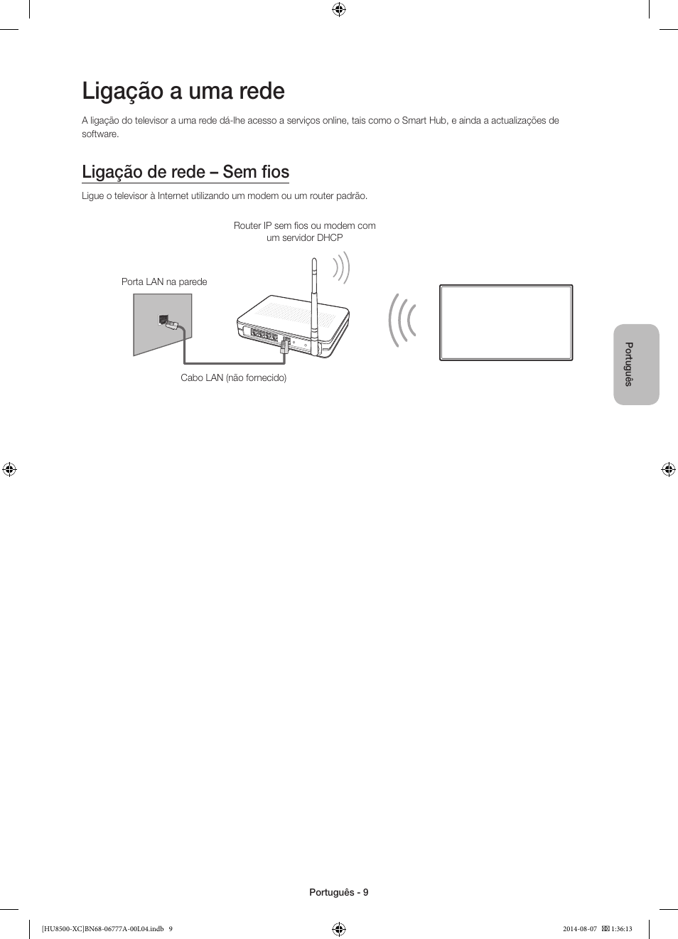 Ligação a uma rede, Ligação de rede – sem fios | Samsung UE65HU8500L User Manual | Page 81 / 98