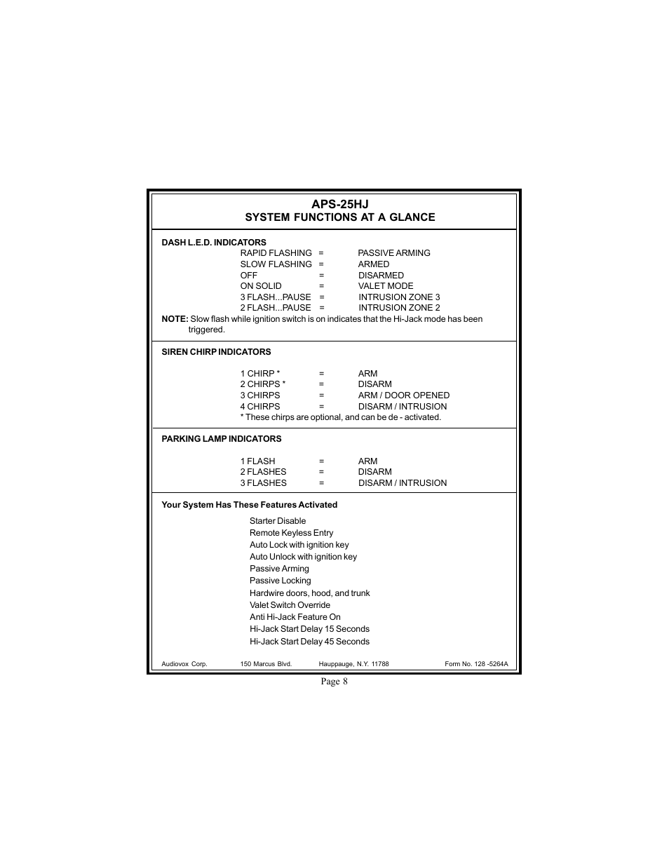 Aps-25hj | Audiovox Prestige 128 -5264A User Manual | Page 8 / 16