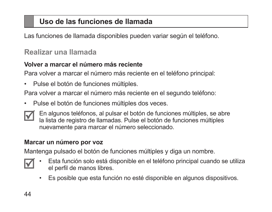 Uso de las funciones de llamada | Samsung HM1700 User Manual | Page 46 / 84