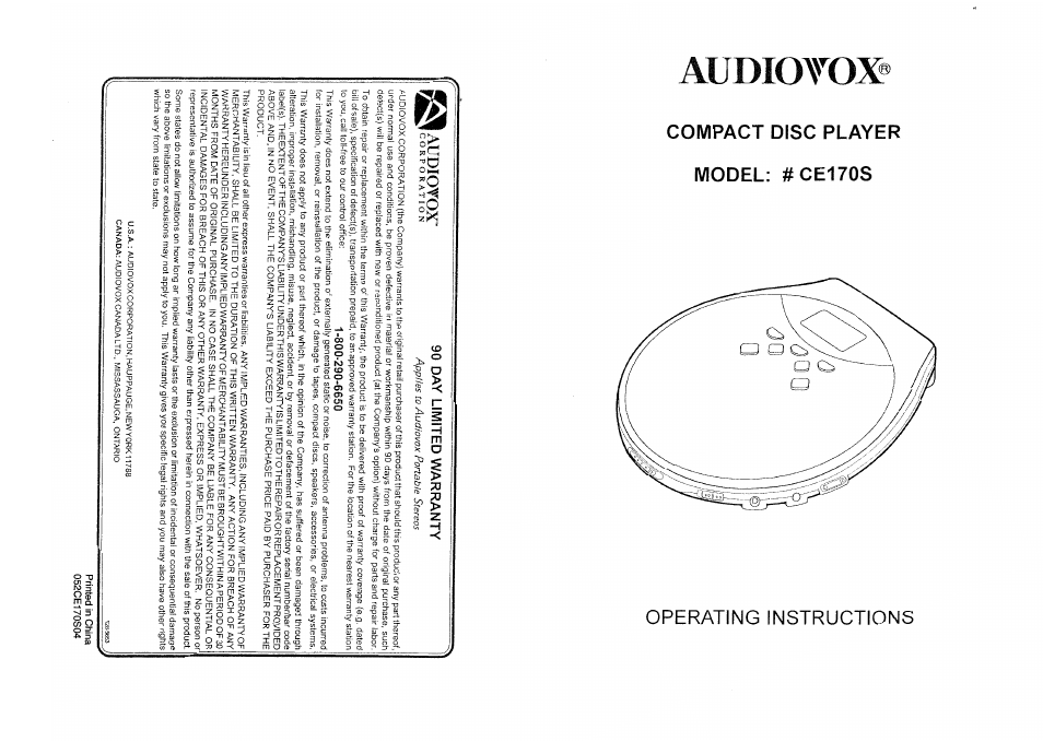 Audiovox CE170S User Manual | 7 pages