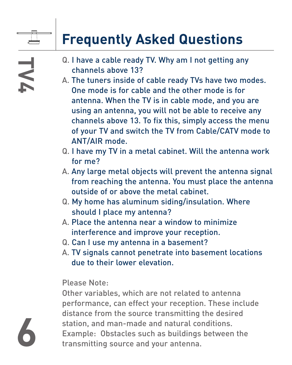 Frequently asked questions | Audiovox TV4 User Manual | Page 7 / 8