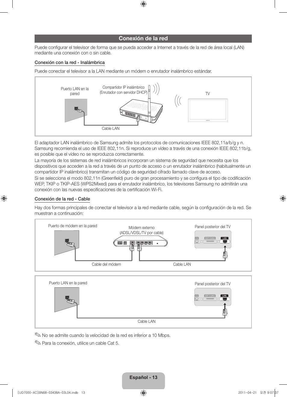 Conexión de la red | Samsung UE46D7000LS User Manual | Page 53 / 82