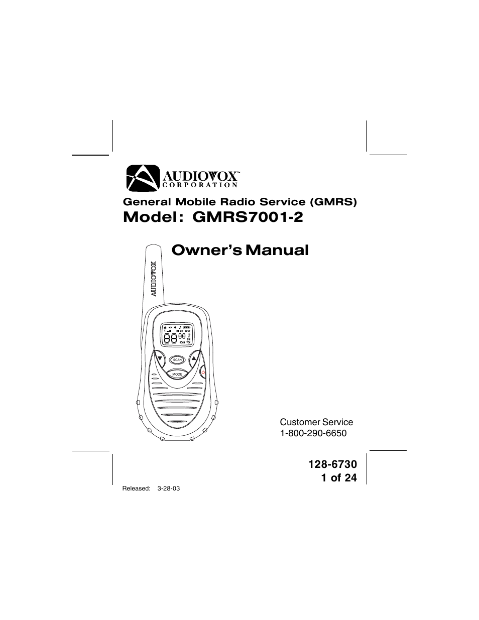 Audiovox GMRS7001-2 User Manual | 24 pages