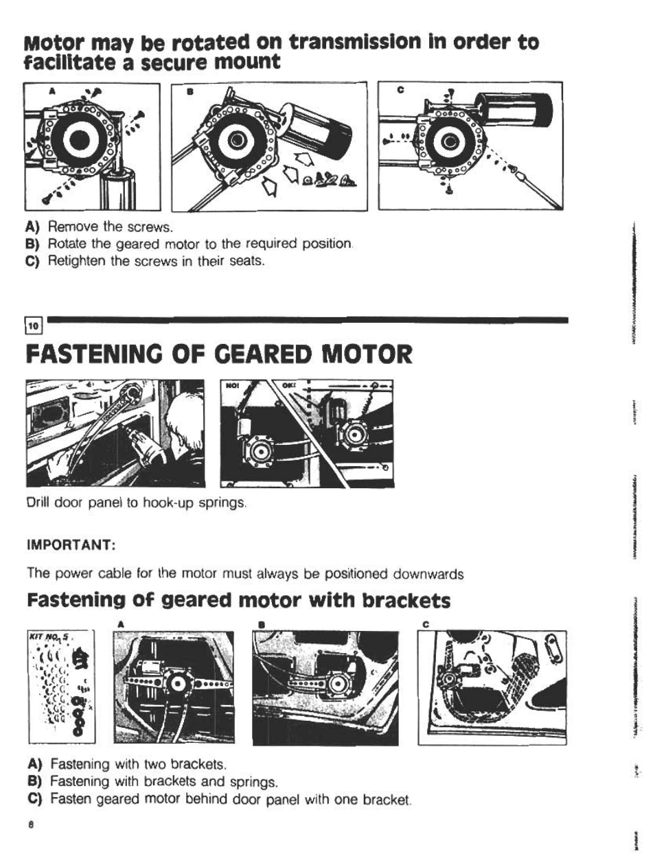 Fastening of geared motor, Fastening of geared motor with brackets | Audiovox Automobile Accessories User Manual | Page 7 / 20