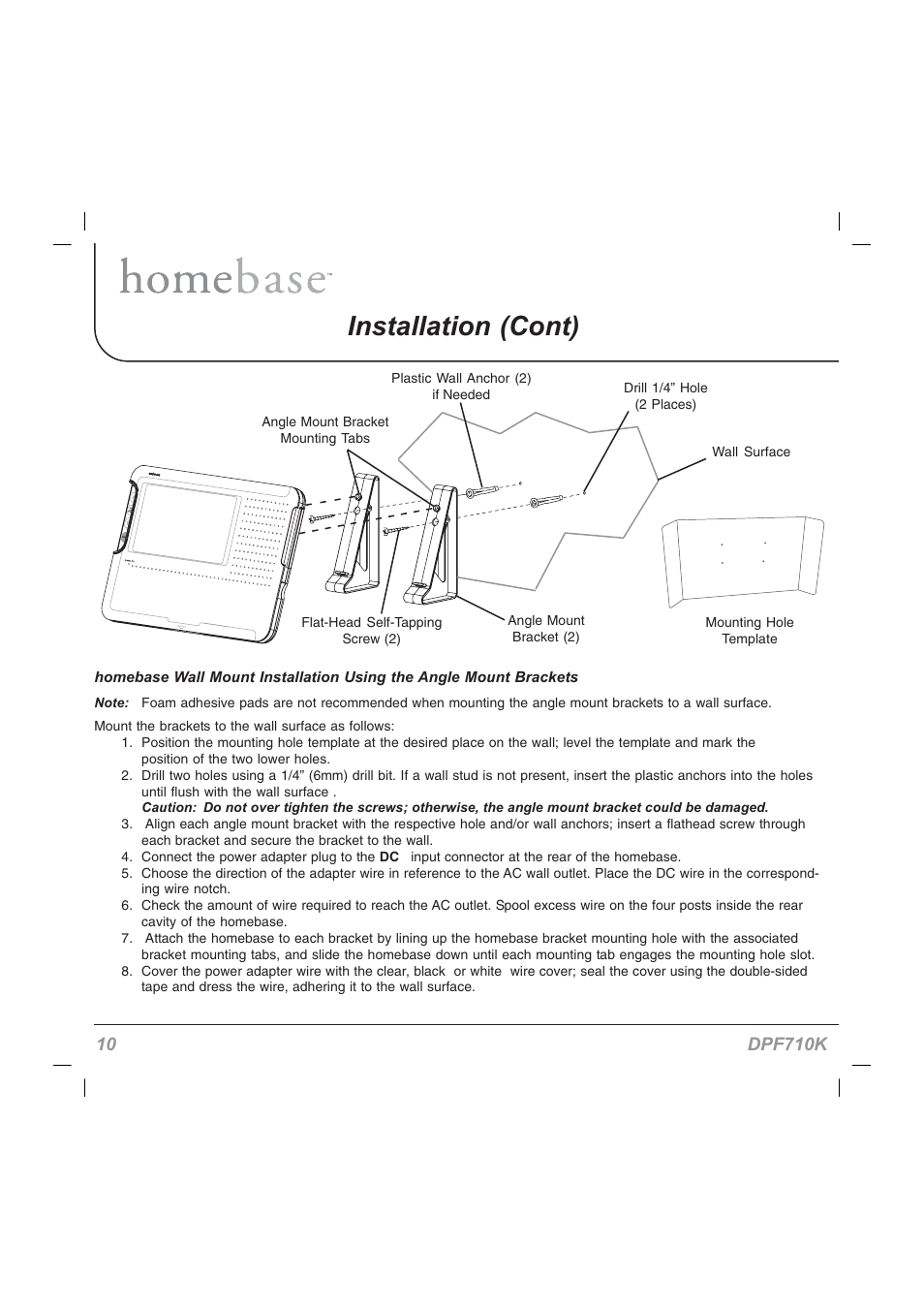 Installation (cont) | Audiovox HOMEBASE DPF710K User Manual | Page 10 / 32