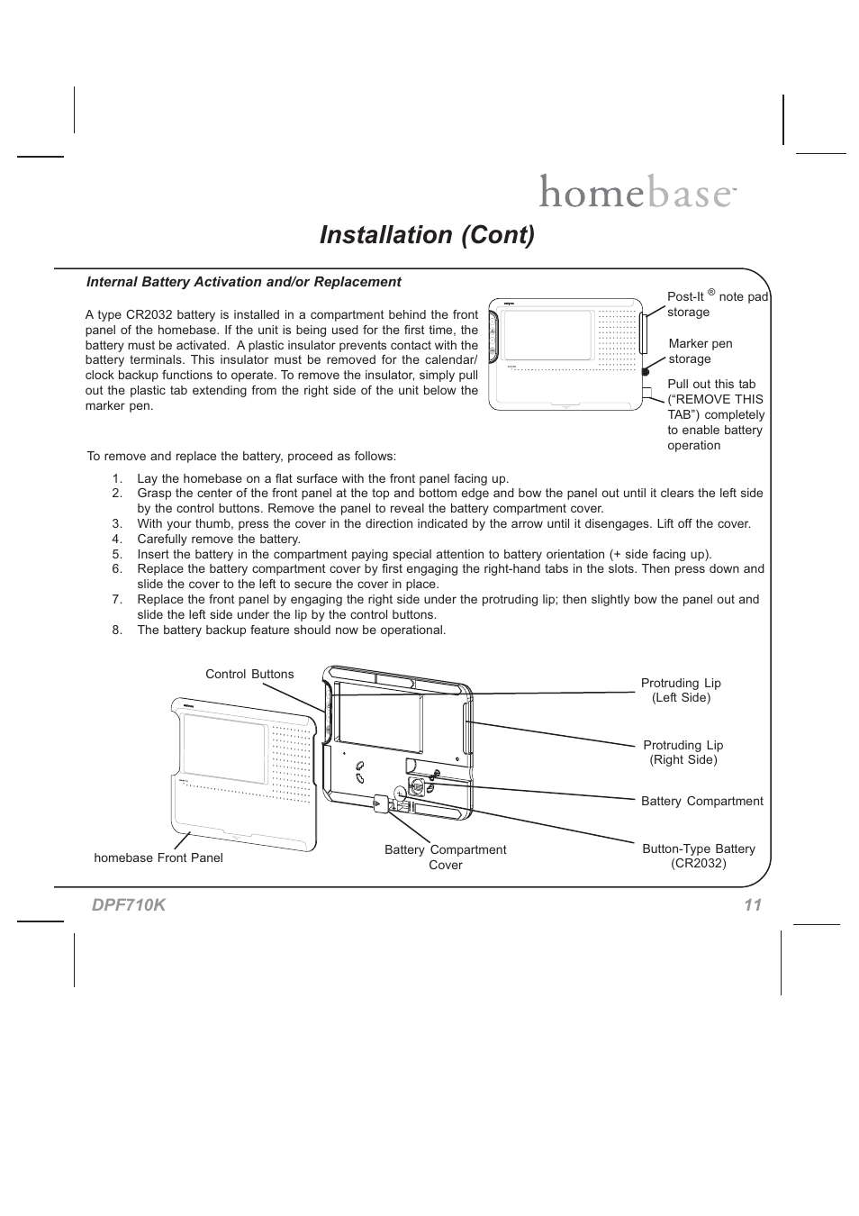 Installation (cont) | Audiovox HOMEBASE DPF710K User Manual | Page 11 / 32