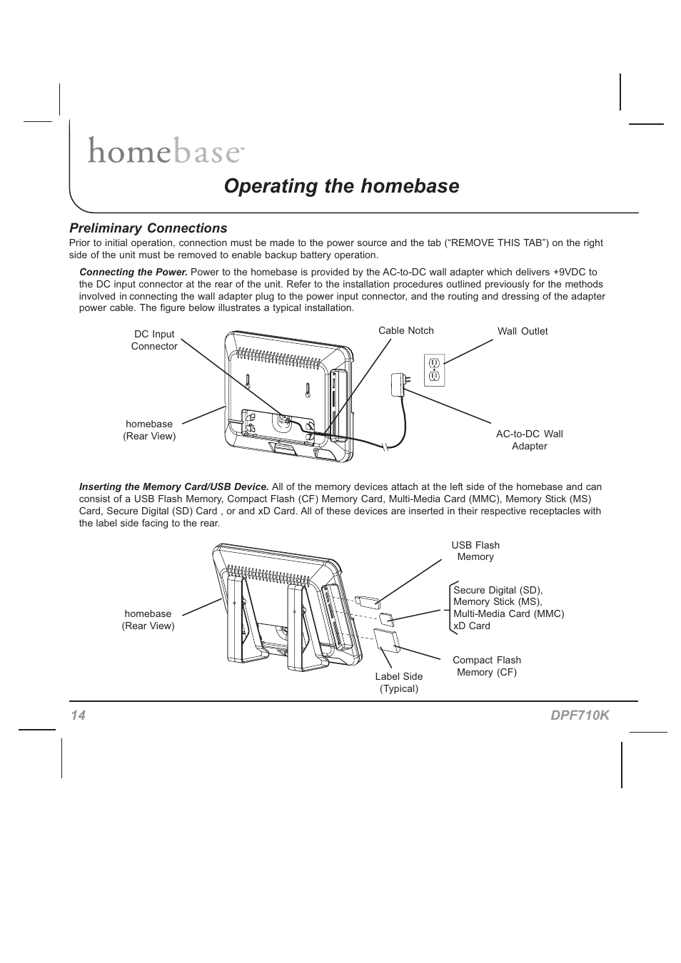 Operating the homebase | Audiovox HOMEBASE DPF710K User Manual | Page 14 / 32