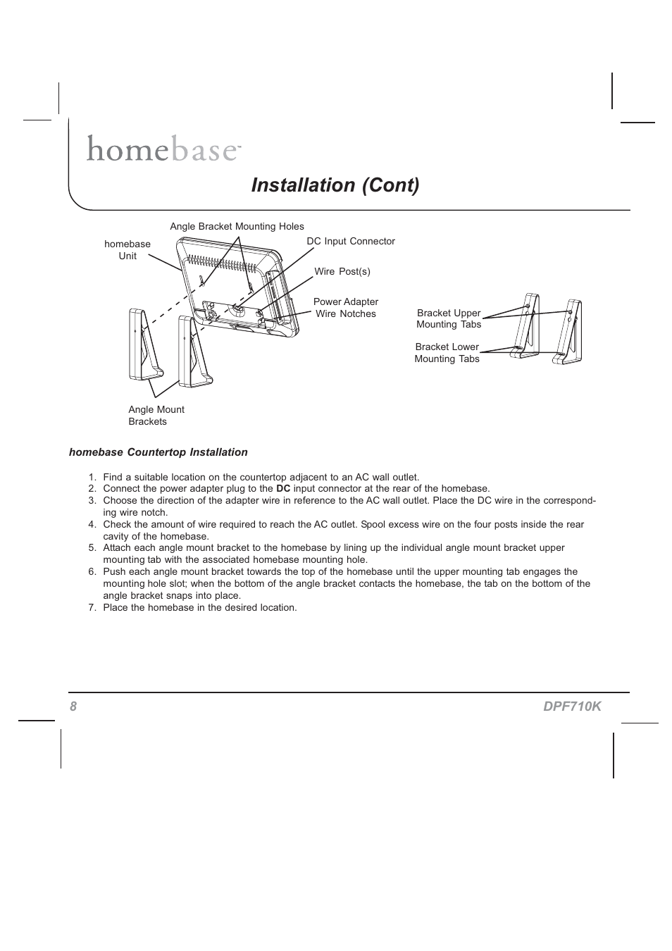 Installation (cont) | Audiovox HOMEBASE DPF710K User Manual | Page 8 / 32