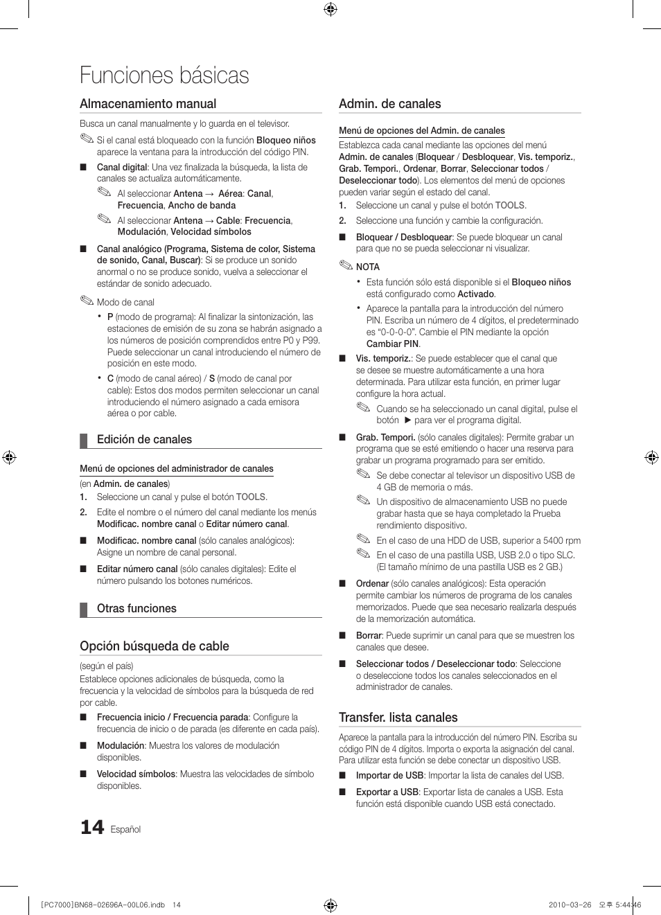 Funciones básicas | Samsung PS50C7000YW User Manual | Page 138 / 373