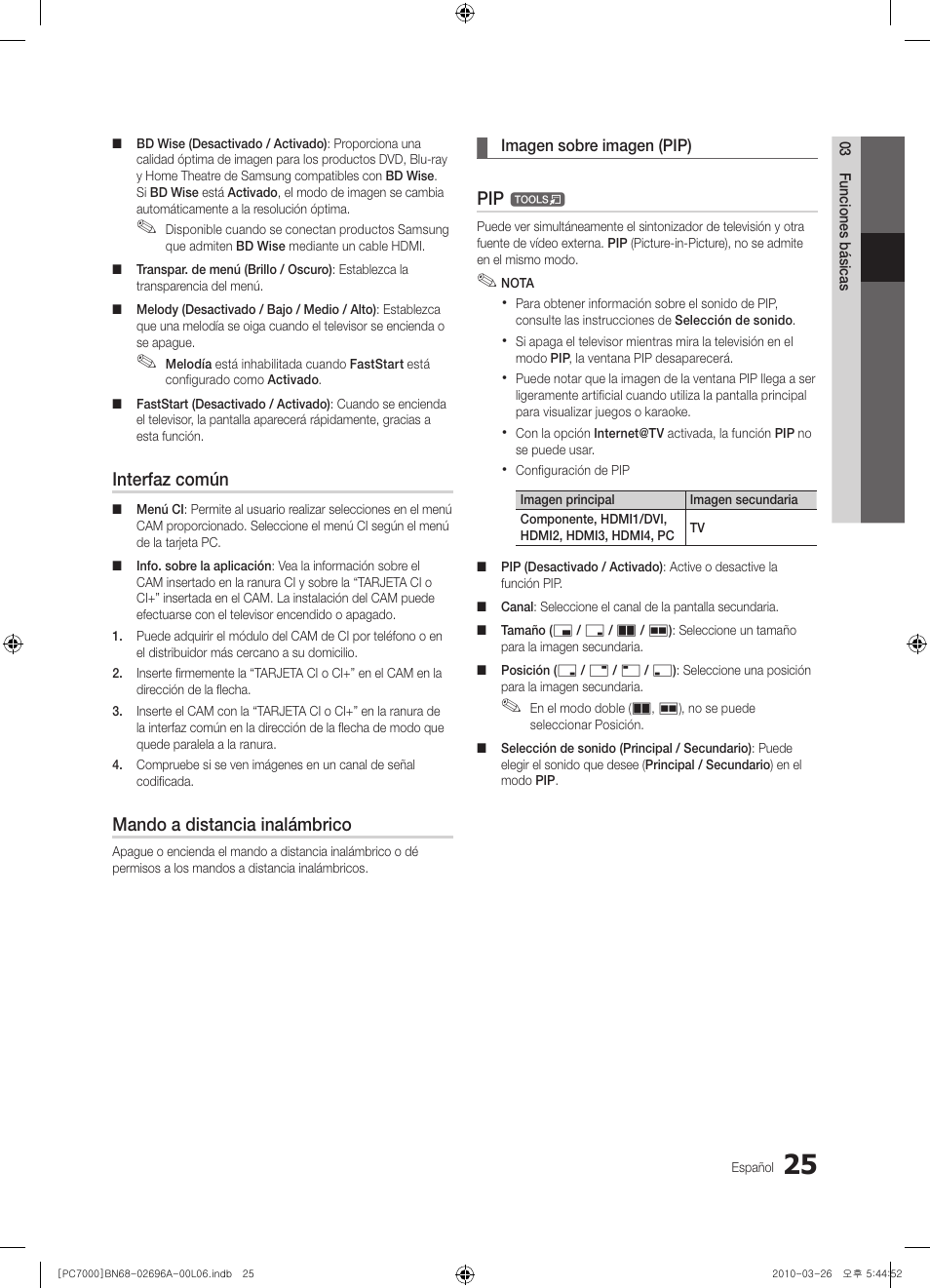 Interfaz común, Mando a distancia inalámbrico | Samsung PS50C7000YW User Manual | Page 149 / 373