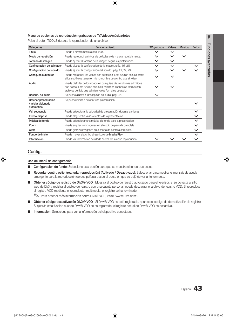 Config | Samsung PS50C7000YW User Manual | Page 167 / 373