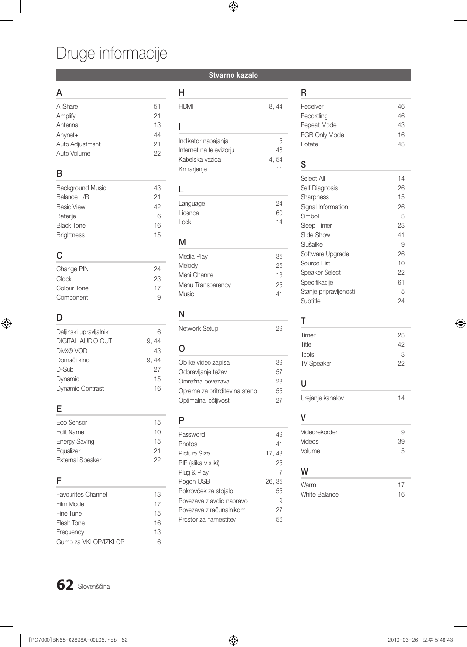 Druge informacije | Samsung PS50C7000YW User Manual | Page 310 / 373
