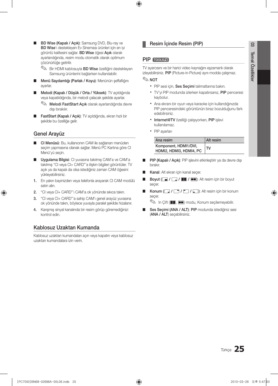 Genel arayüz, Kablosuz uzaktan kumanda | Samsung PS50C7000YW User Manual | Page 335 / 373