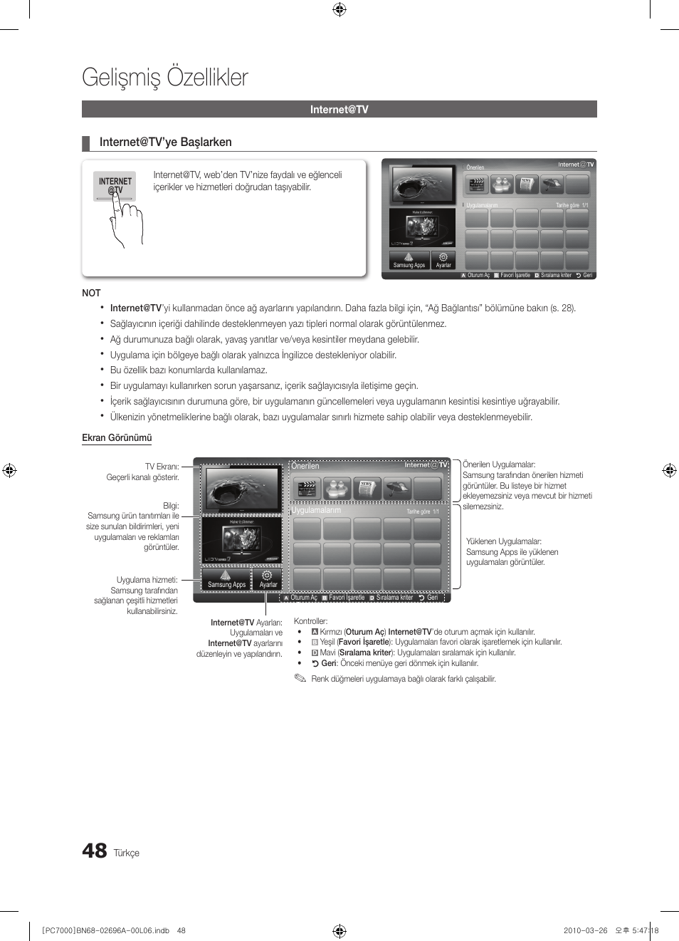 Gelişmiş özellikler | Samsung PS50C7000YW User Manual | Page 358 / 373