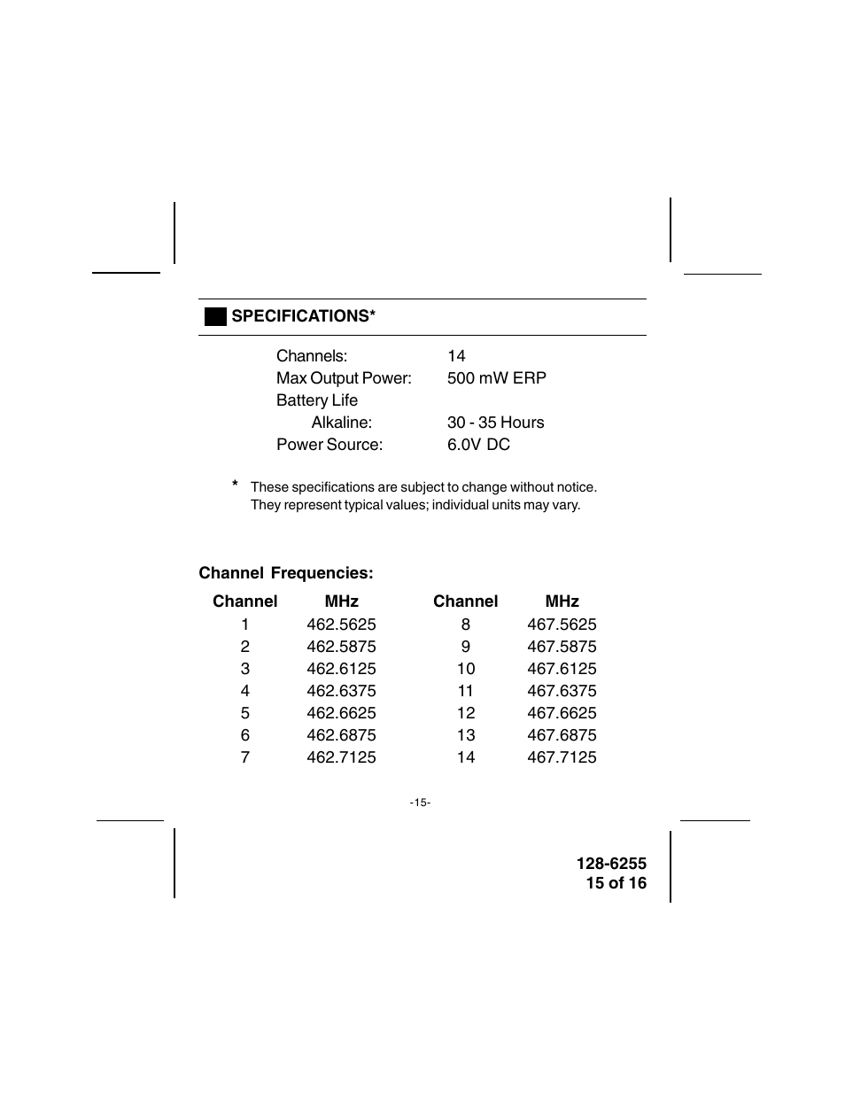 Audiovox FR-531 User Manual | Page 15 / 16