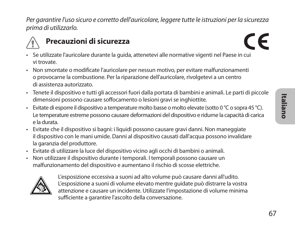 Precauzioni di sicurezza | Samsung HM3700 User Manual | Page 69 / 173