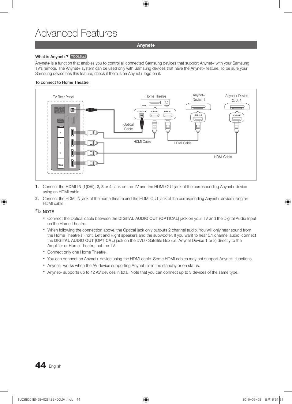 Advanced features | Samsung UE46C6820US User Manual | Page 44 / 249