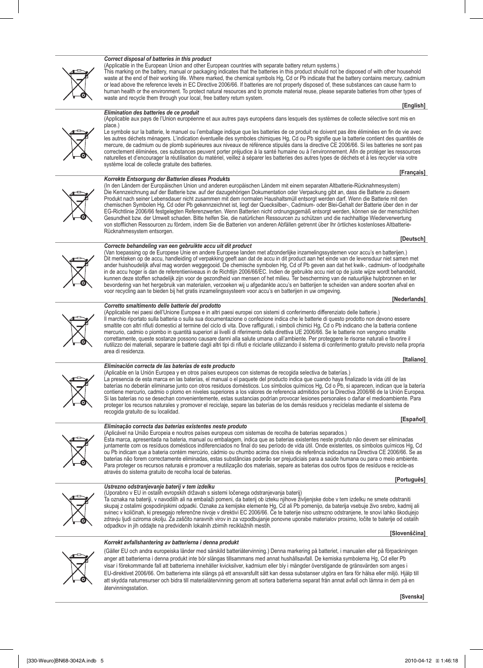 Samsung LE22C330F2W User Manual | Page 210 / 212