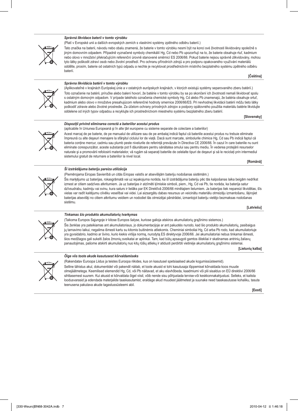 Samsung LE22C330F2W User Manual | Page 212 / 212