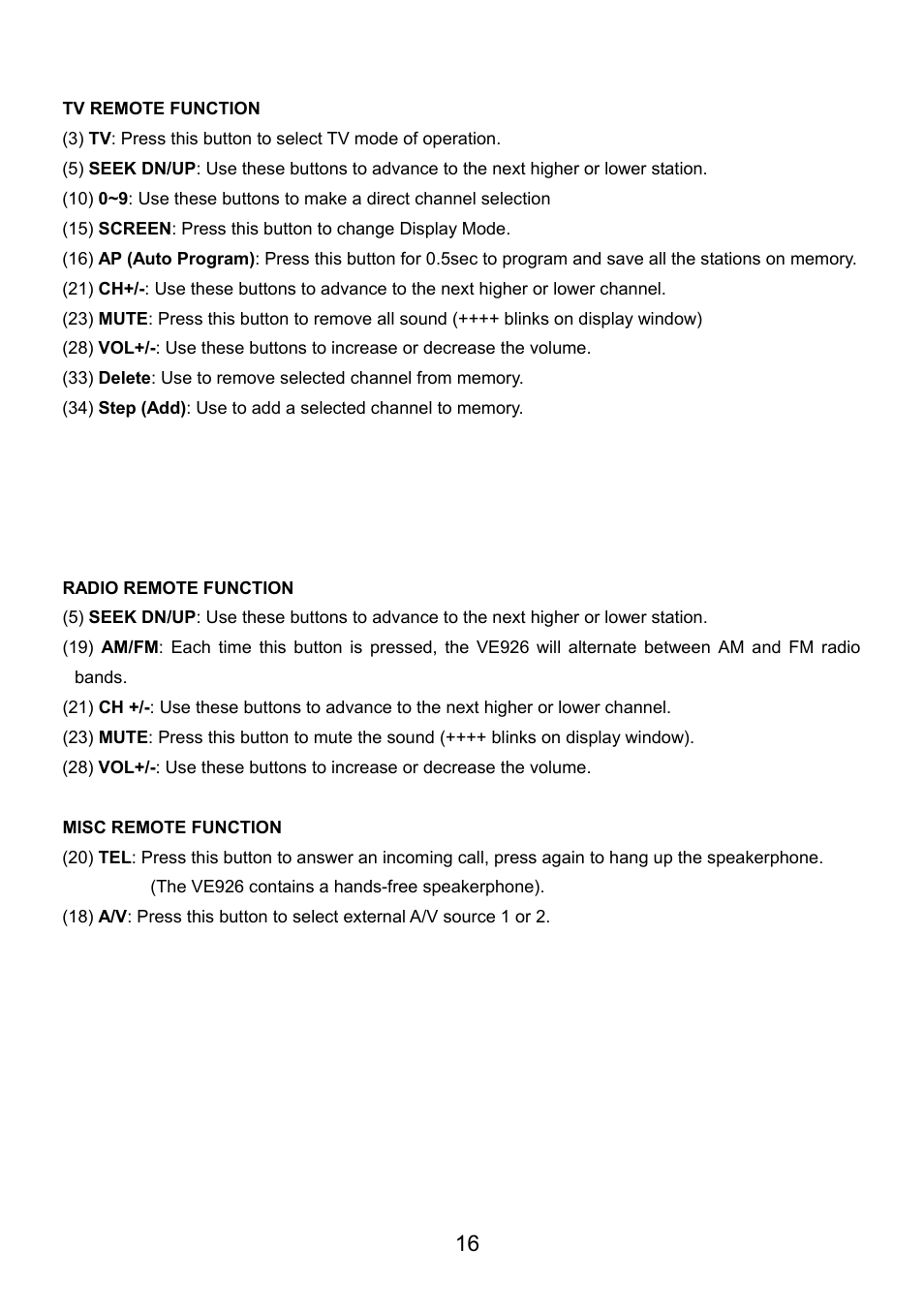 Audiovox VE926 User Manual | Page 17 / 33