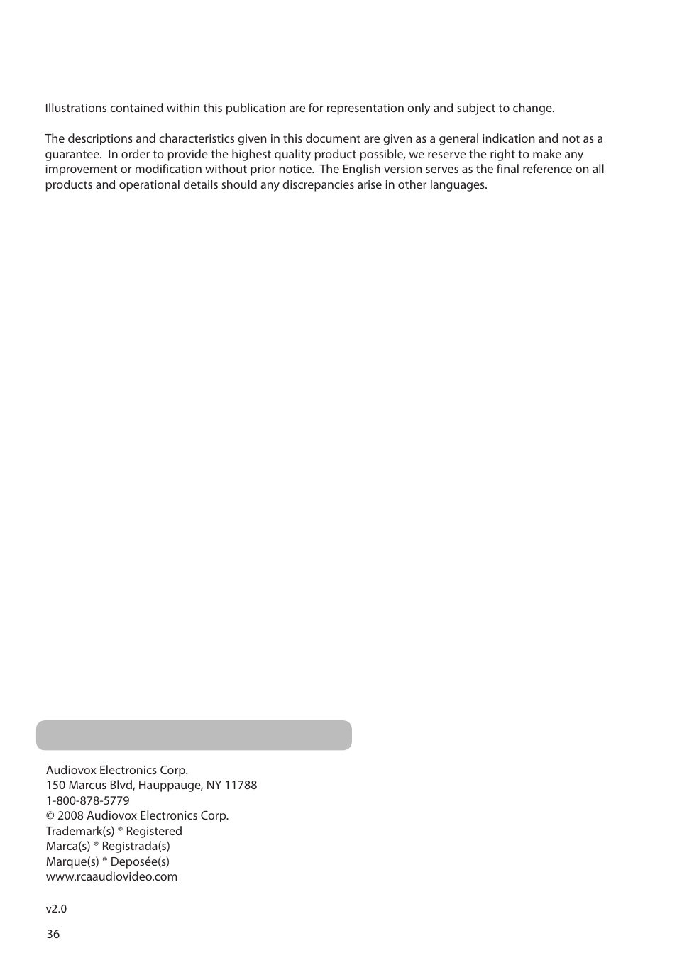 Audiovox RCA RIR200 User Manual | Page 36 / 36