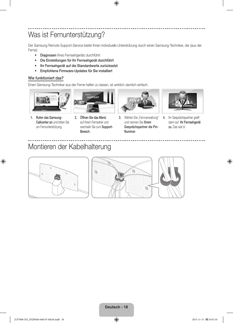 Was ist fernunterstützung, Montieren der kabelhalterung | Samsung UE46F7000SL User Manual | Page 66 / 97