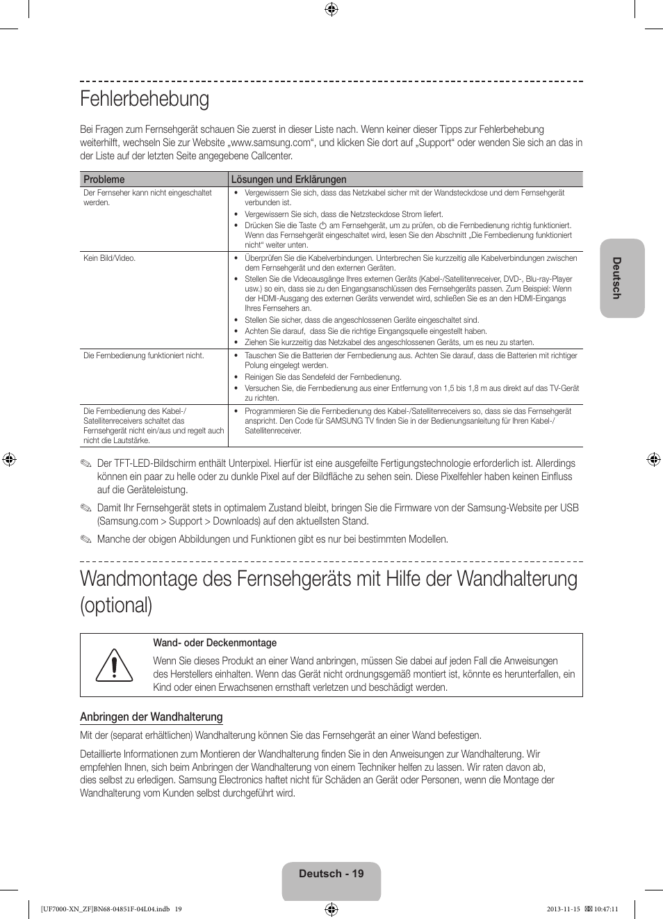 Fehlerbehebung | Samsung UE46F7000SL User Manual | Page 67 / 97
