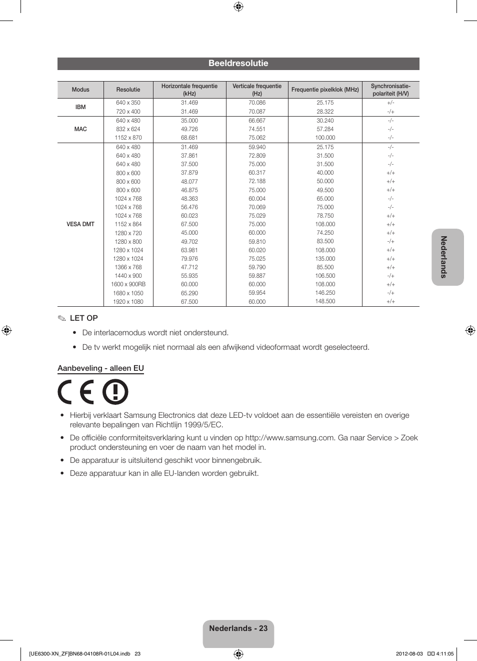 Beeldresolutie | Samsung UE32ES6300S User Manual | Page 89 / 90