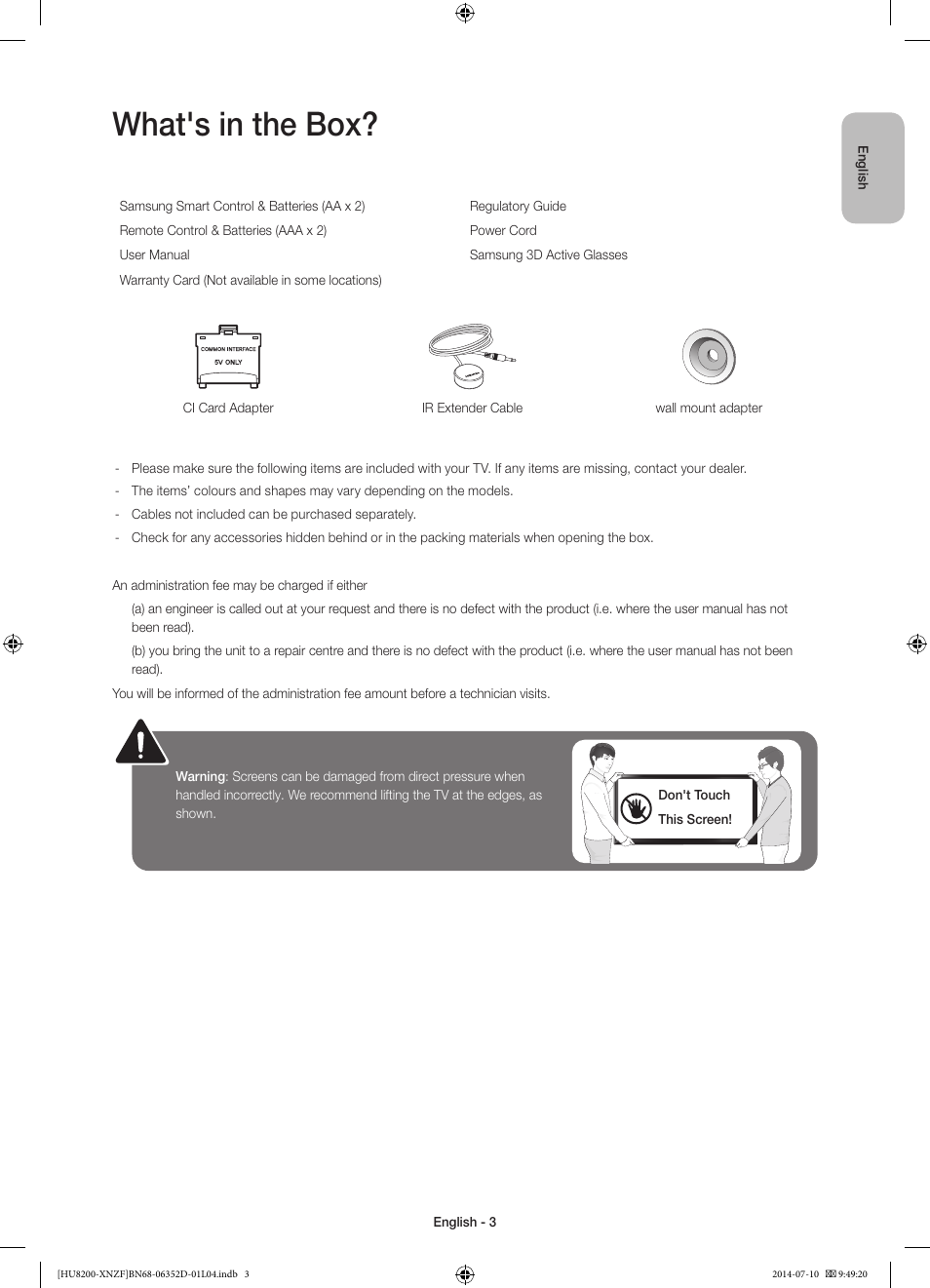What's in the box | Samsung UE55HU8200L User Manual | Page 3 / 97