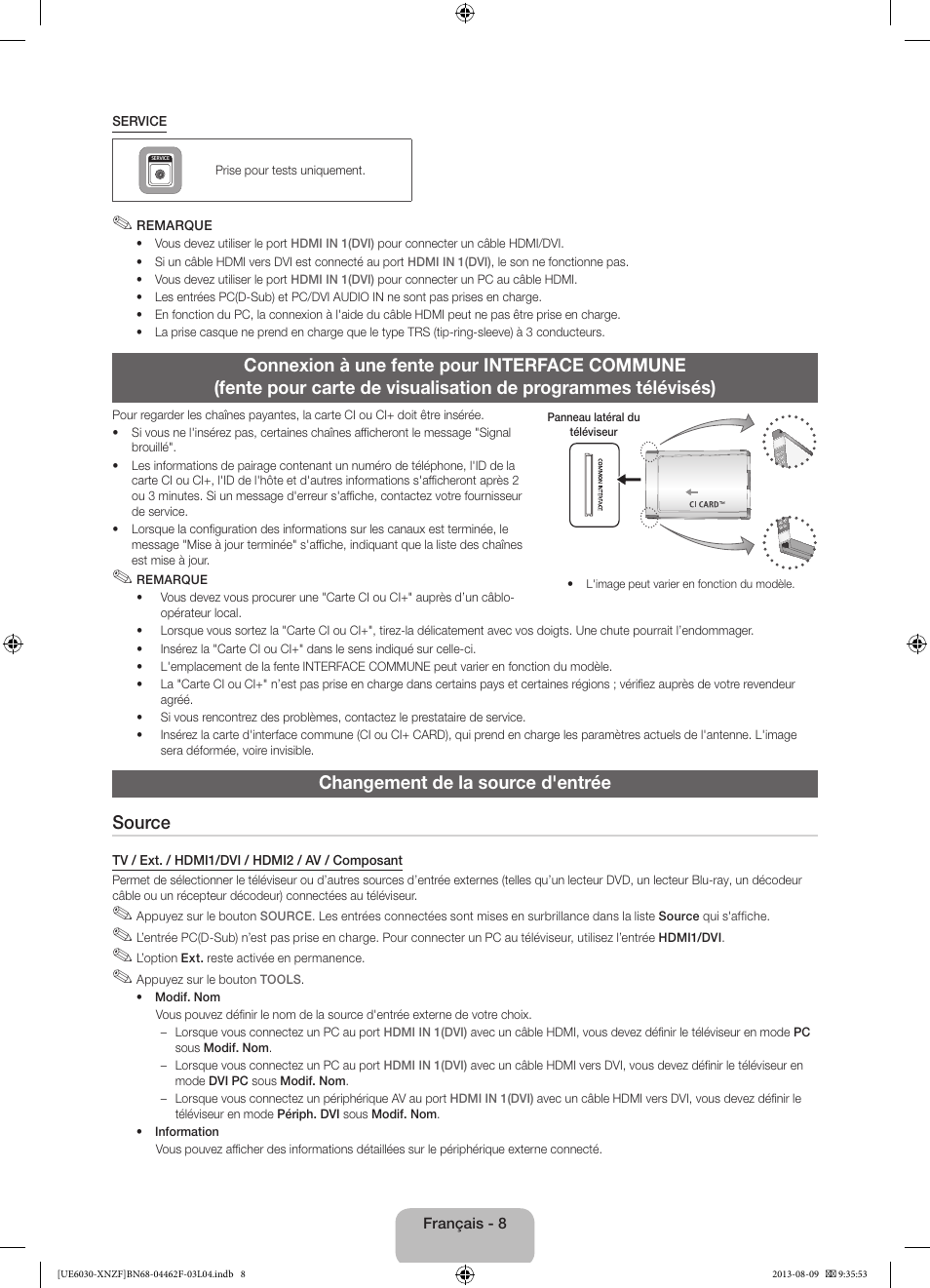 Changement de la source d'entrée source | Samsung UE40EH6030W User Manual | Page 22 / 57