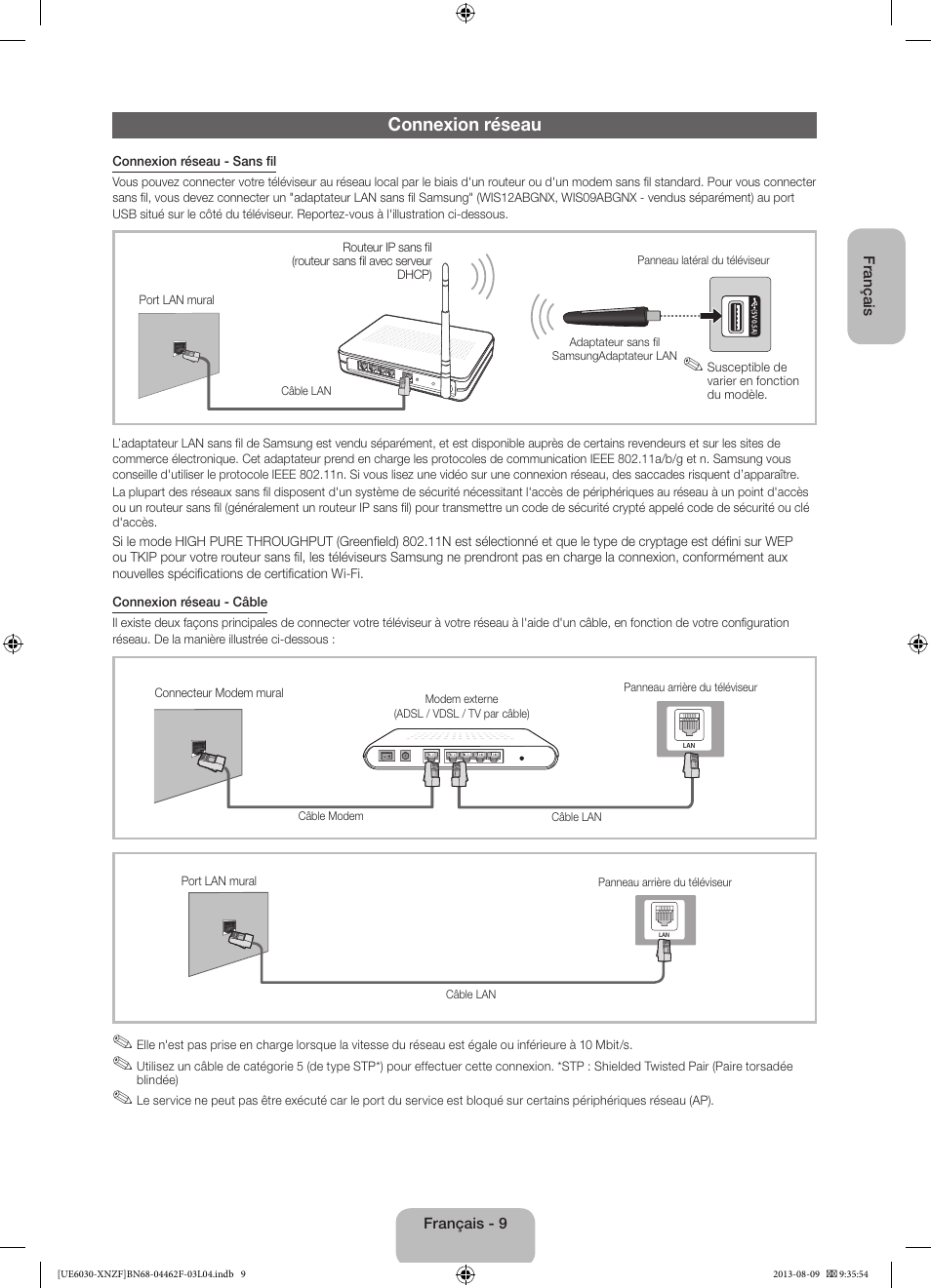 Connexion réseau | Samsung UE40EH6030W User Manual | Page 23 / 57
