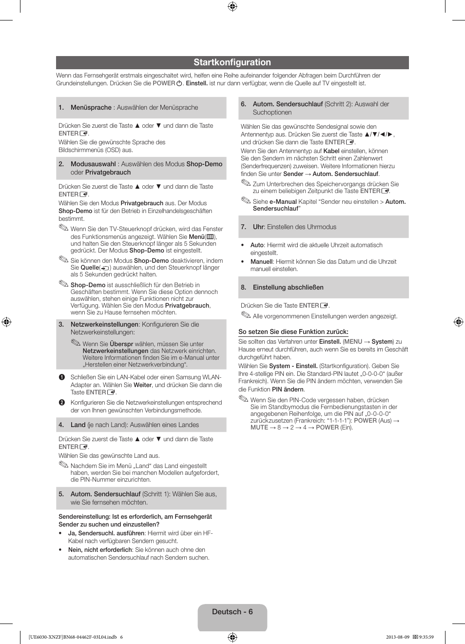 Startkonfiguration | Samsung UE40EH6030W User Manual | Page 34 / 57