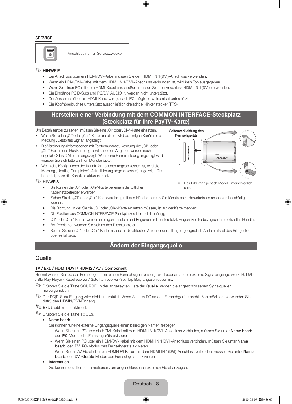 Ändern der eingangsquelle quelle | Samsung UE40EH6030W User Manual | Page 36 / 57