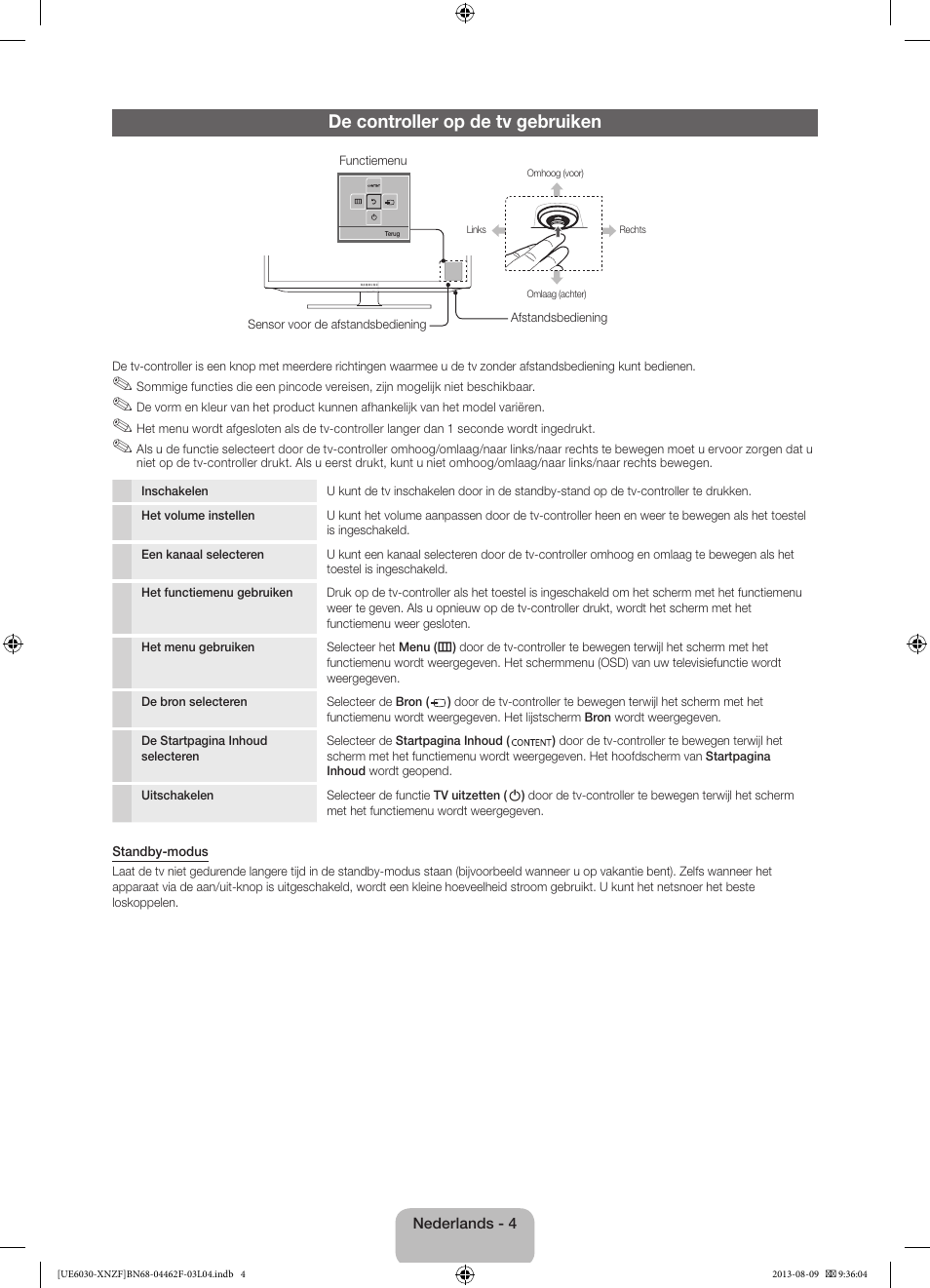 De controller op de tv gebruiken | Samsung UE40EH6030W User Manual | Page 46 / 57