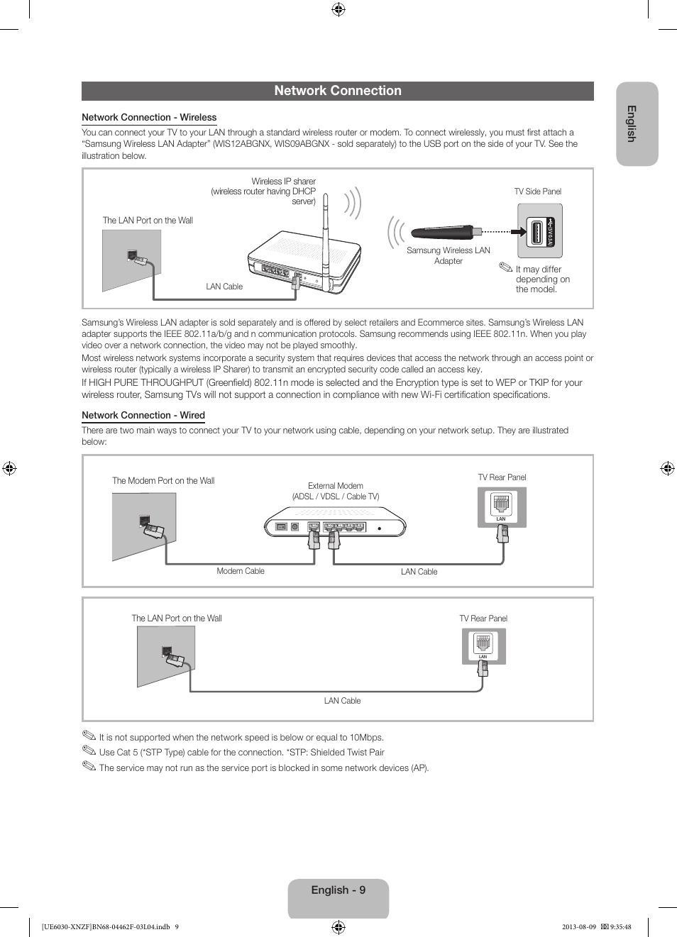 Network connection | Samsung UE40EH6030W User Manual | Page 9 / 57