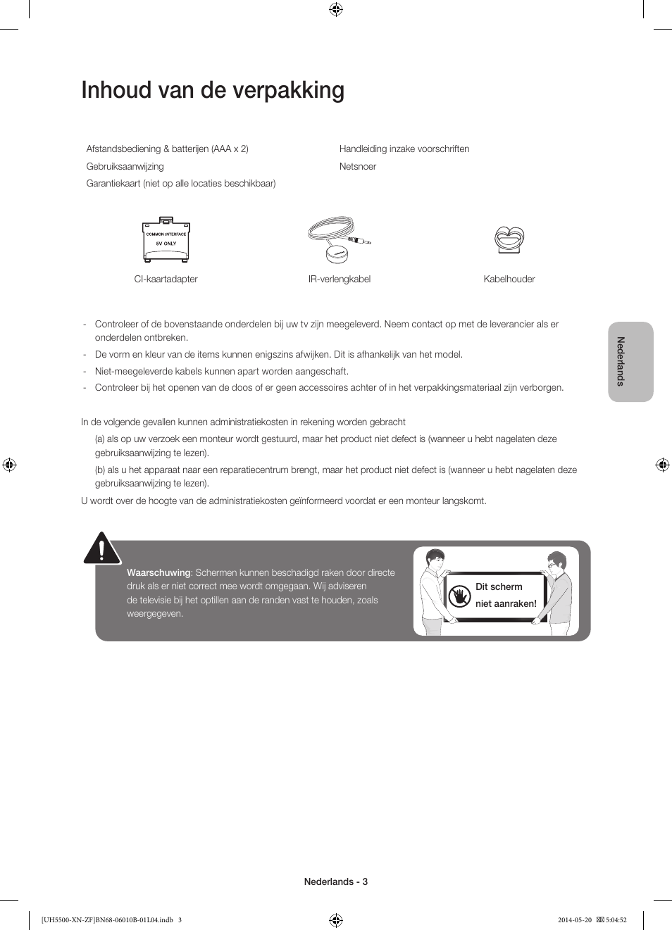 Inhoud van de verpakking | Samsung UE40H5500AW User Manual | Page 63 / 81