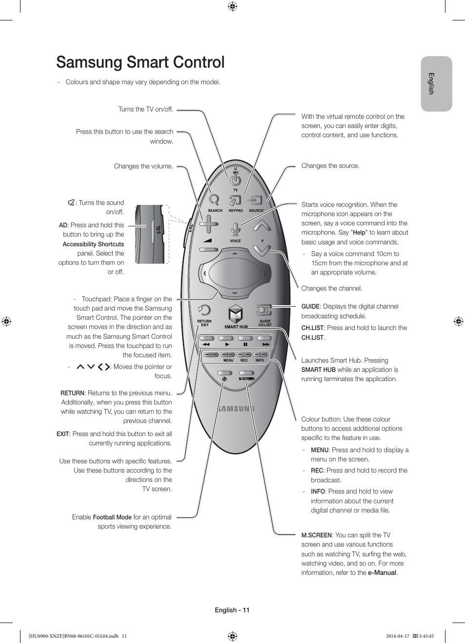 Samsung smart control | Samsung UE50HU6900S User Manual | Page 11 / 97