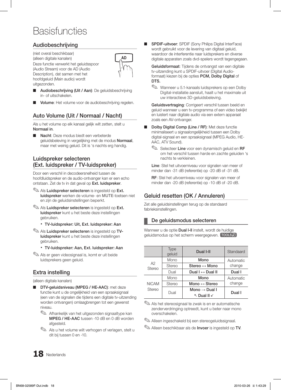 Basisfuncties | Samsung LE26C350D1W User Manual | Page 117 / 133
