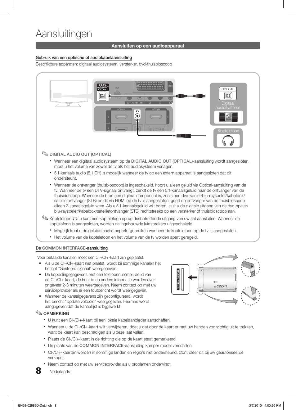 Aansluitingen | Samsung LE40C630K1W User Manual | Page 155 / 197