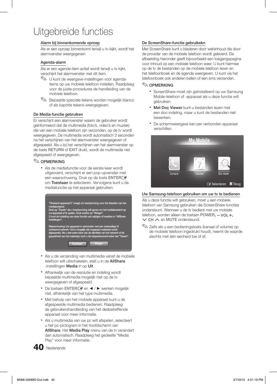 Uitgebreide functies | Samsung LE40C630K1W User Manual | Page 187 / 197