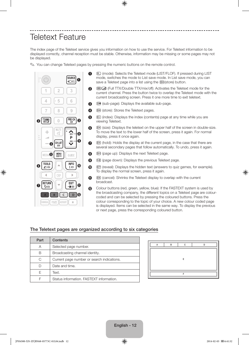 Teletext feature | Samsung PE43H4500AW User Manual | Page 12 / 89