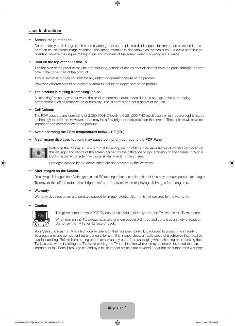 User instructions | Samsung PE43H4500AW User Manual | Page 4 / 89