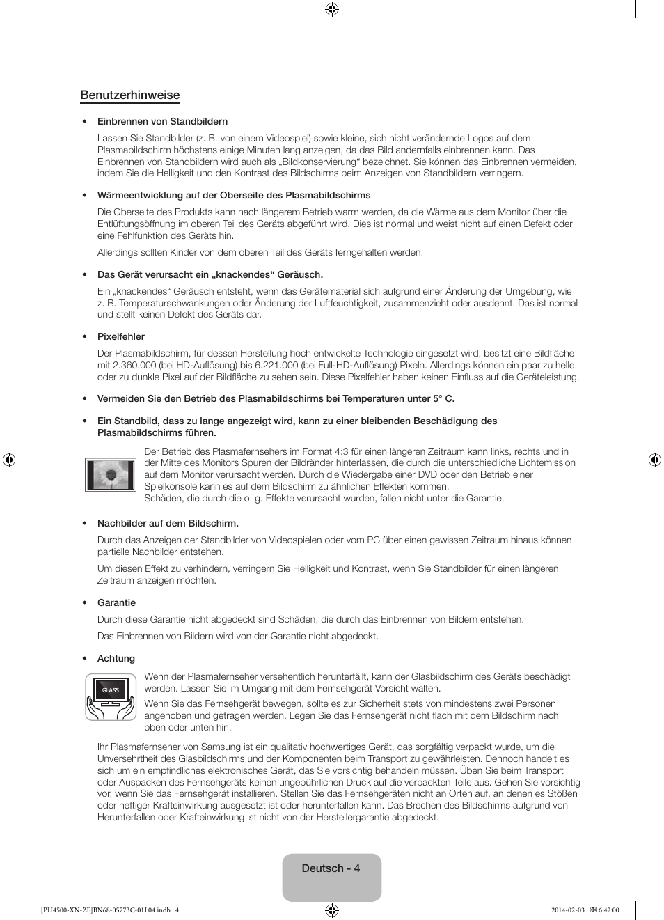 Benutzerhinweise | Samsung PE43H4500AW User Manual | Page 48 / 89
