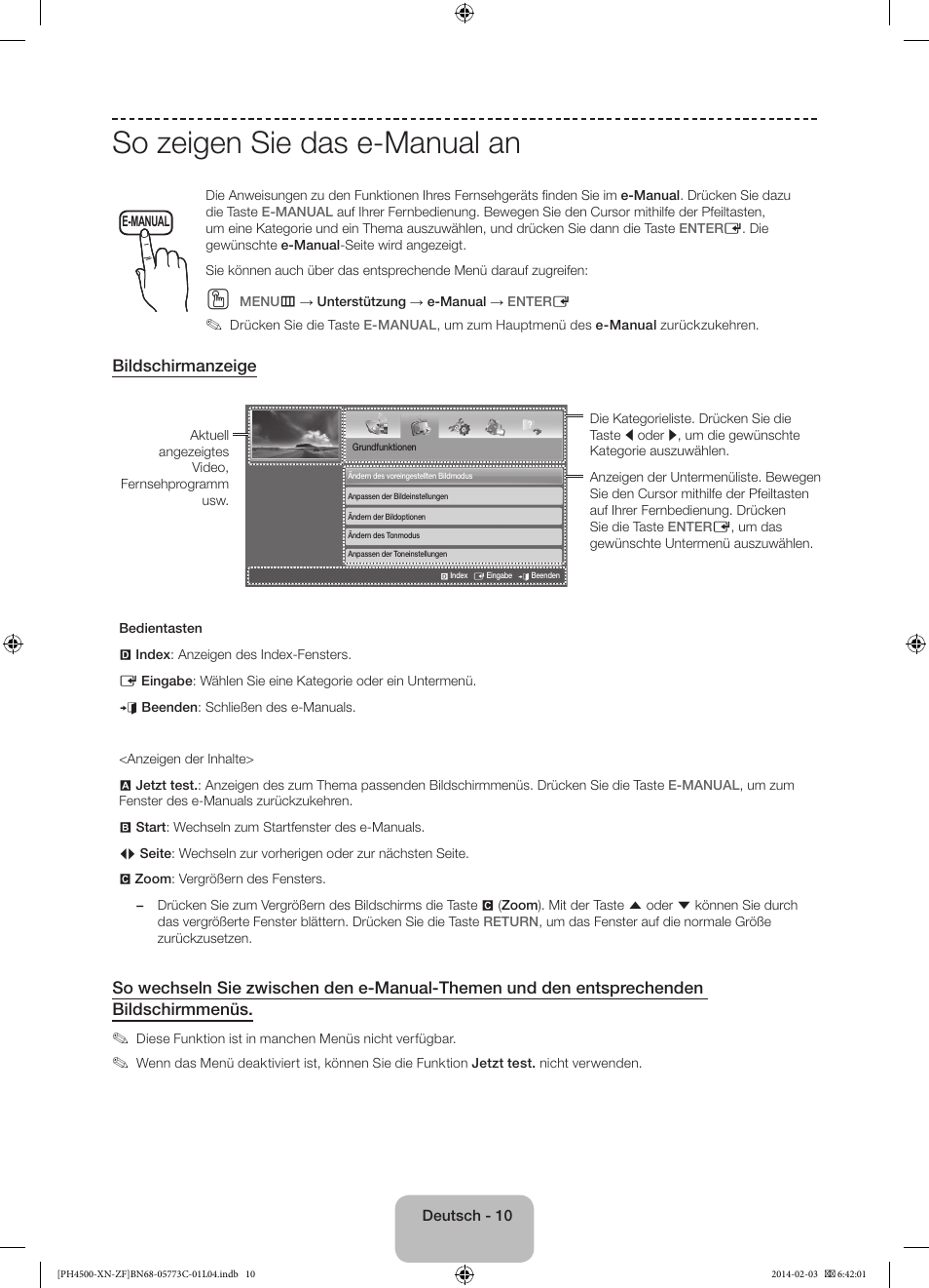 So zeigen sie das e-manual an | Samsung PE43H4500AW User Manual | Page 54 / 89