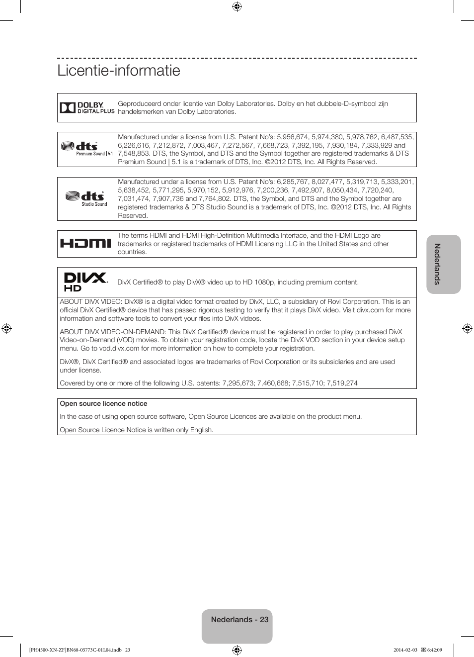 Licentie-informatie | Samsung PE43H4500AW User Manual | Page 89 / 89